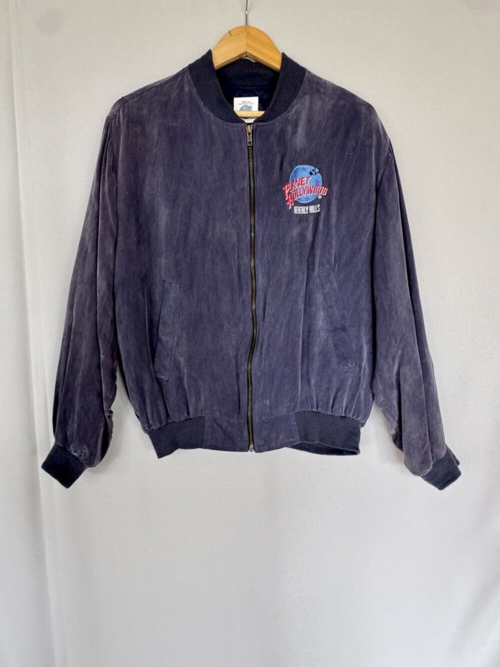 90s Vintage‎ Planet Hollywood Beverly Hills Dusty Blue Bomber Jacket Medium